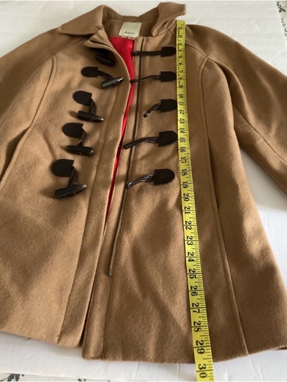 Anthropologie Elevenses Tan Wool Toggle Coat xs 2 - Picture 10 of 11
